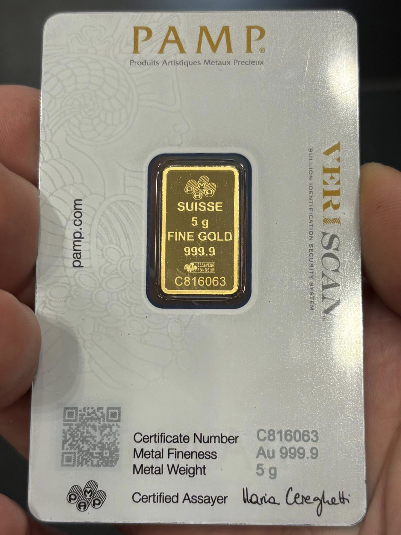 Lingot d'or 5 g certifié PAMP